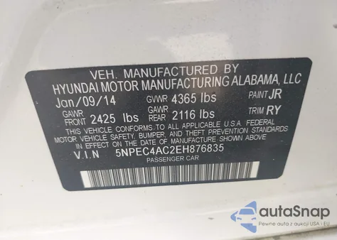 2014 Hyundai Sonata Limited from USA, damaged, VIN 5NPEC4AC2EH876835